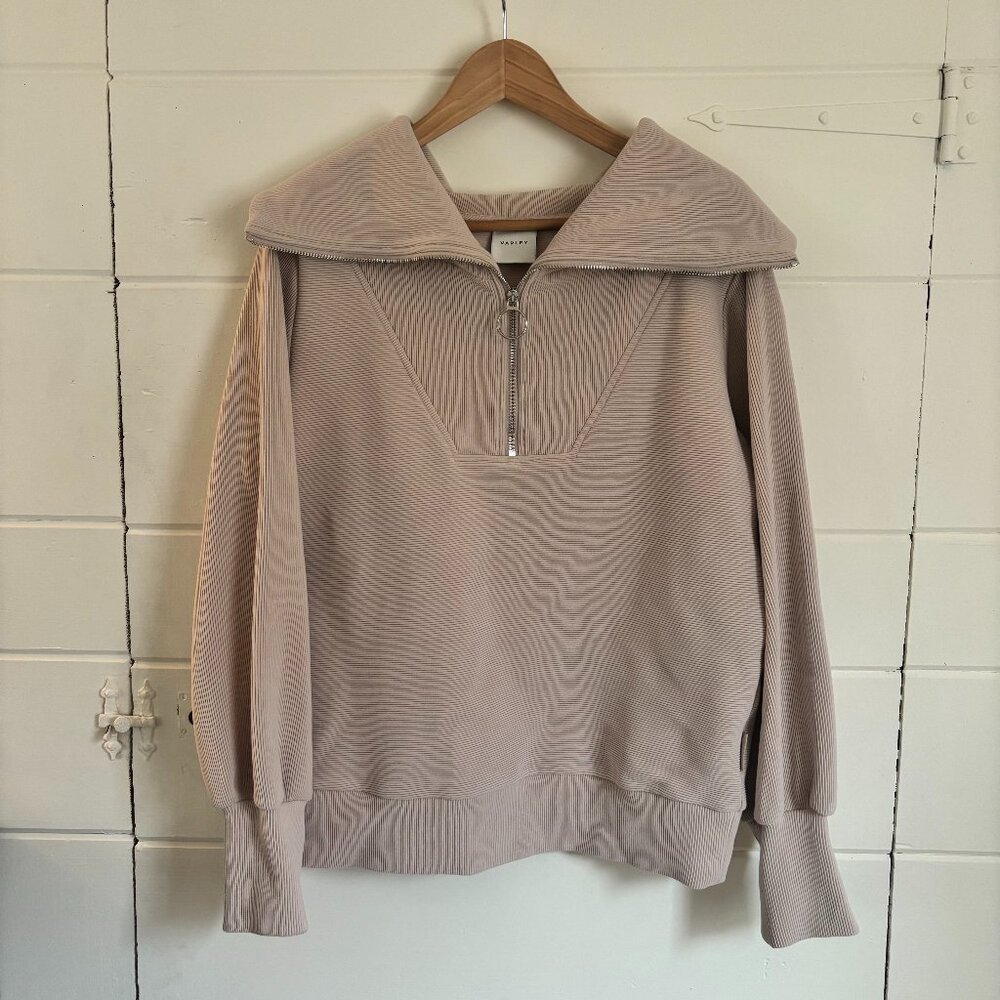 Varley Ribbed Half-Zip Pullover Sweater | Beige Taupe Athleisure | Loungewear